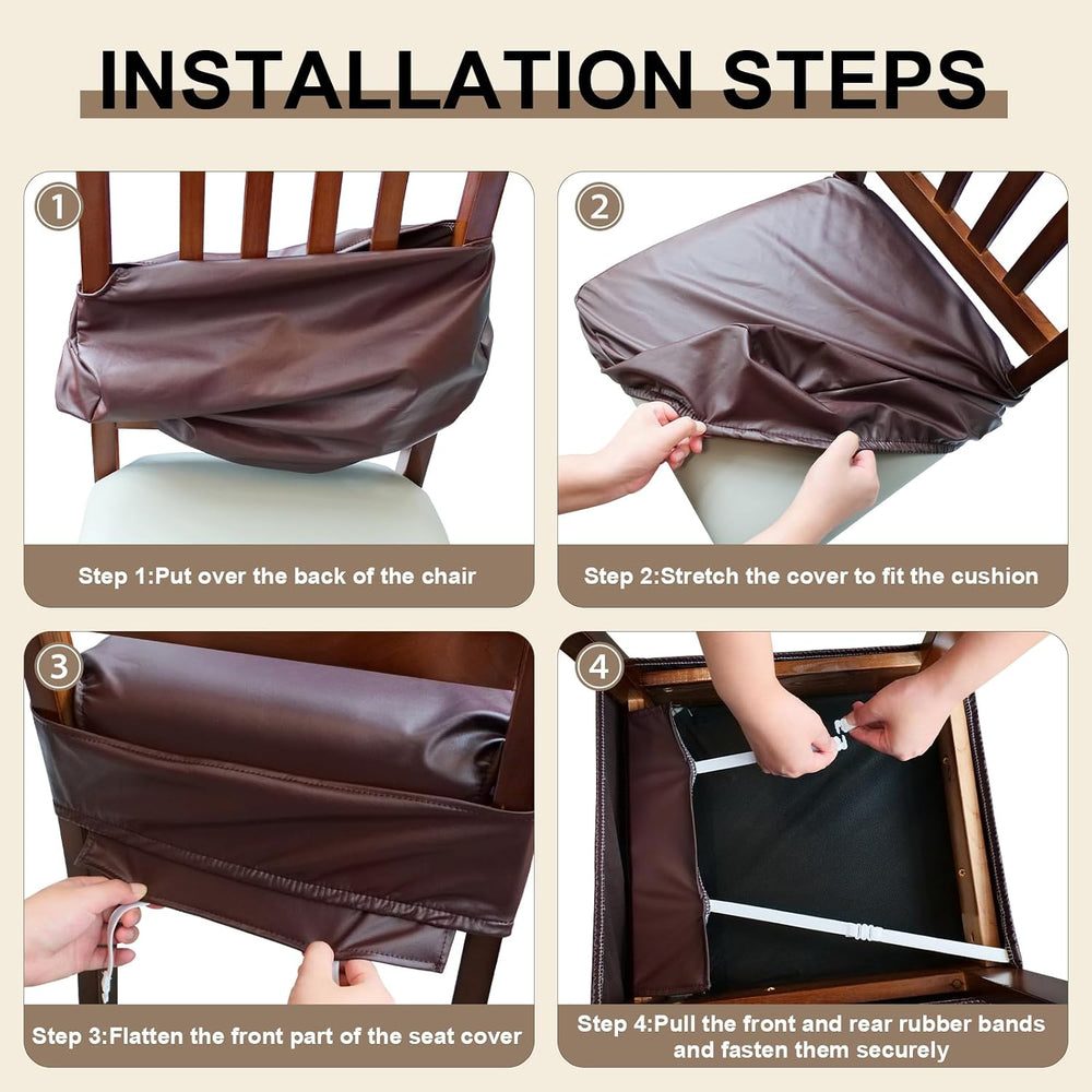 Waterproof Pu Leather Seat Covers Set of 4, Removable Chair Covers