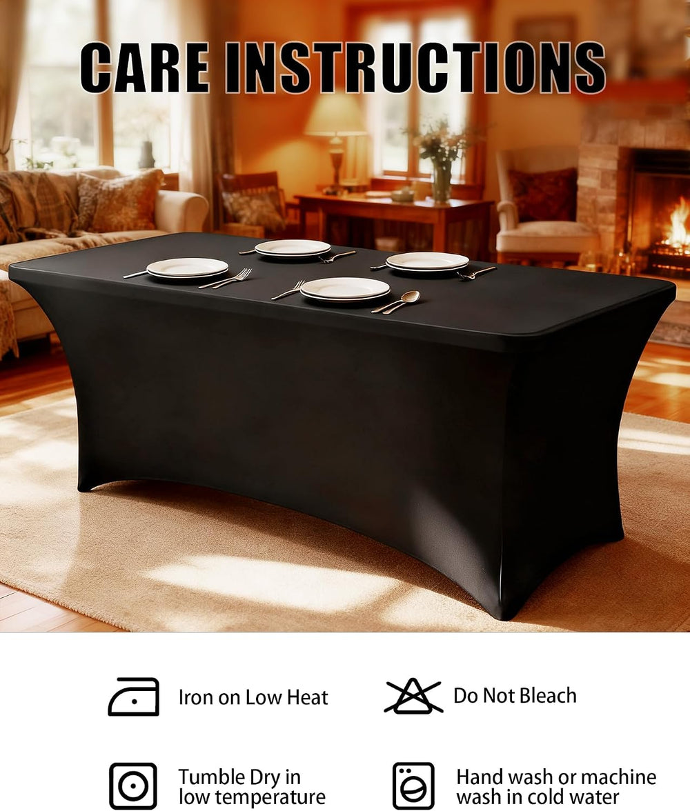 6FT Black Table Cloth - 8 Pack Fitted Stretch Rectangle Spandex Tablecloth, W...