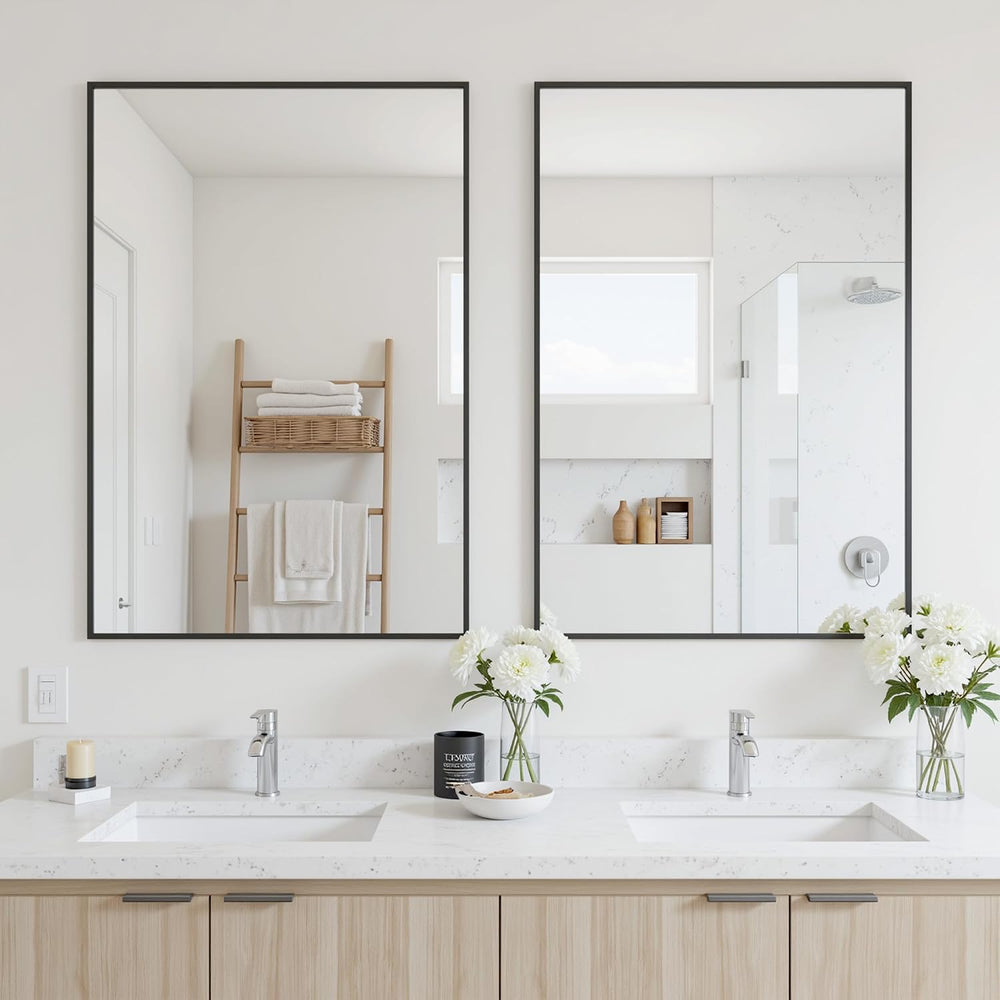 Antok 22x30 Black Metal Framed Bathroom Mirror, Wall Mirror with Rect Corners...