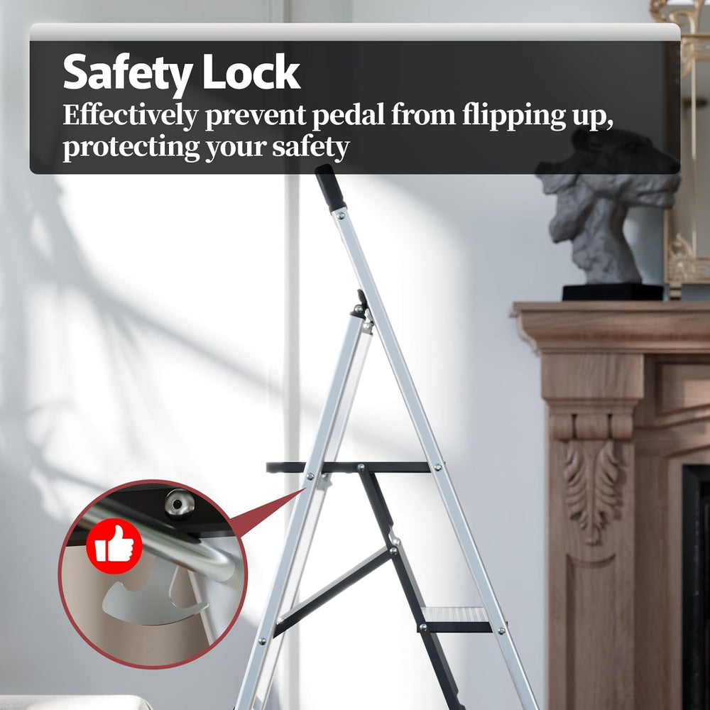 KINGRACK Aluminium 5 Step Ladder, Lightweight Step Stool with Non-Skid Pedals...