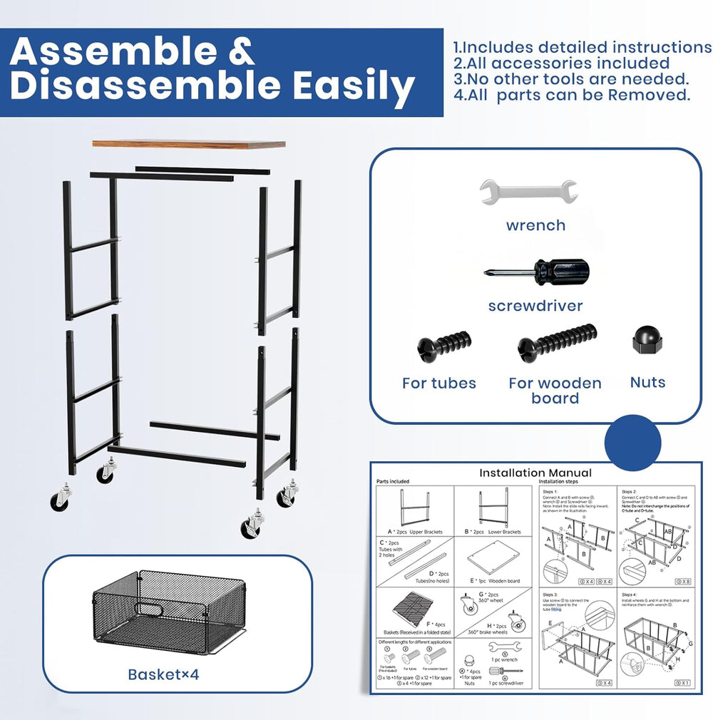 Goovilla Kitchen Cart with Drawers, 4 Tier Metal Rolling Utility Cart Organiz...