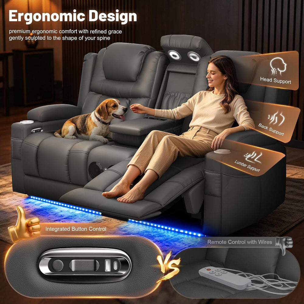 Power Loveseat Recliner Sofa with Console, Wall Hugger Reclining Loveseat wit...
