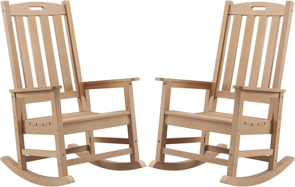 Psilvam Outdoor Rocking Chairs Set of 2, Oversized Porch Rocker (Teak)