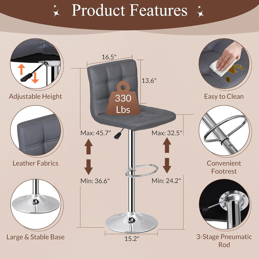 ZENY Set of 4 Adjustable Swivel Barstools, Modern PU Leather Kitchen Counter ...