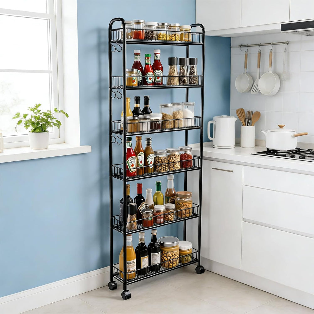 6in 6 Tier Slim Storage Cart with Wheels, Narrow Space Rolling Shelving Unit,...