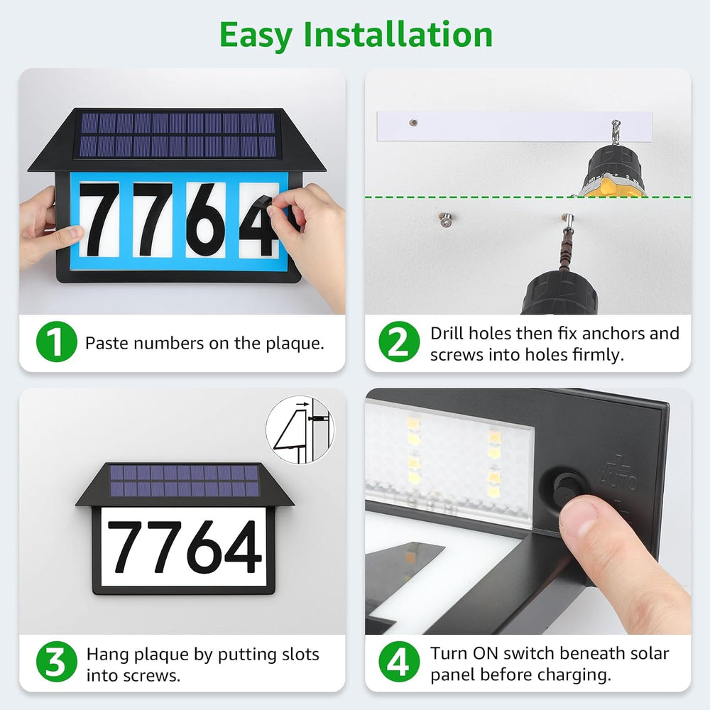 ASOMST Solar Address Sign, Lighted House Numbers Waterproof, 3-Light Modes