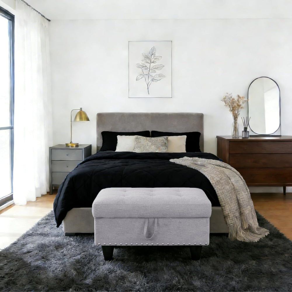 Ottoman with Storage for Living Room, 28.5'' Linen Living Room Ottoma...