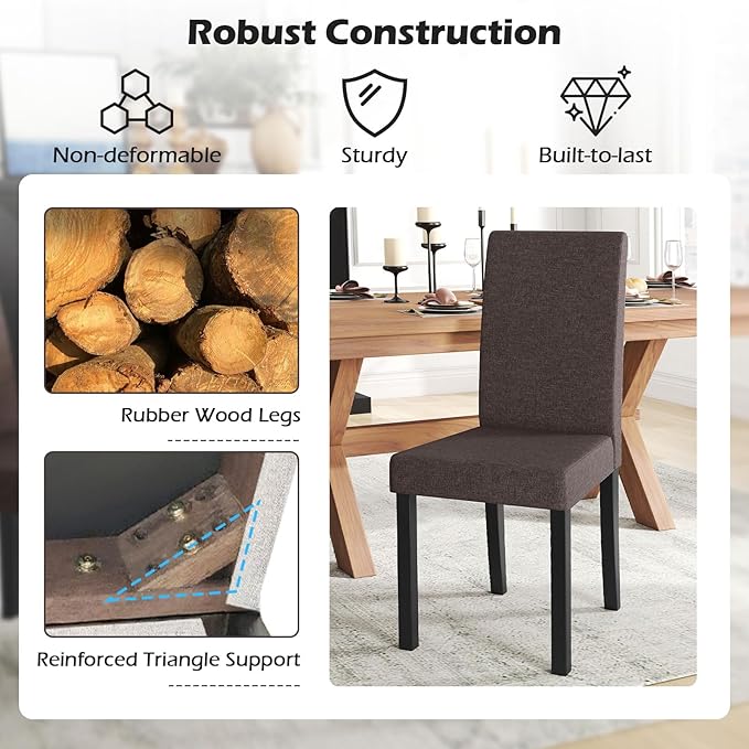 COSTWAY Fabric Armless Dining Chairs Set of 2, Upholstered Kitchen Side Chair...