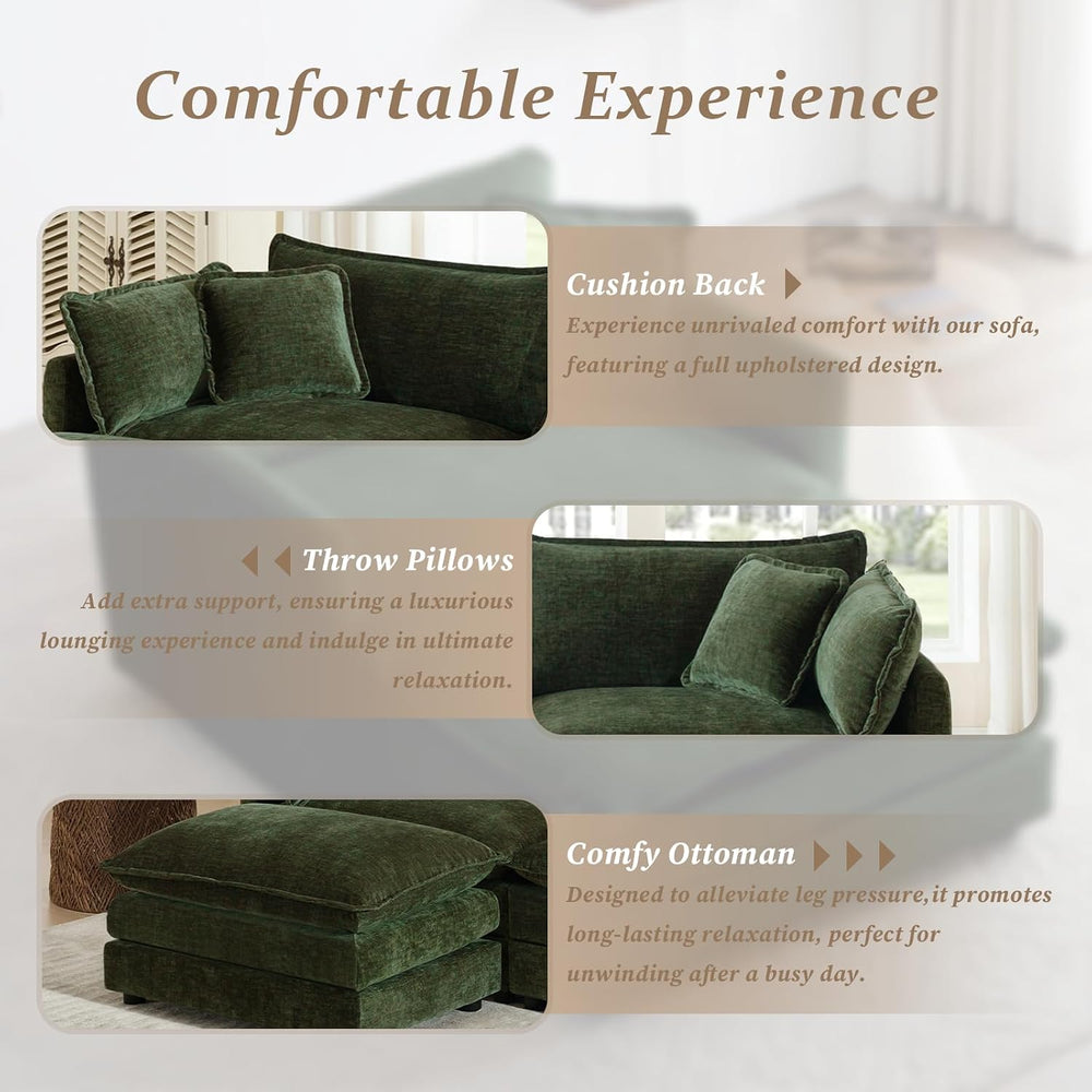 SoarFlash Chenille Sectional Sofa Ottoman,Green