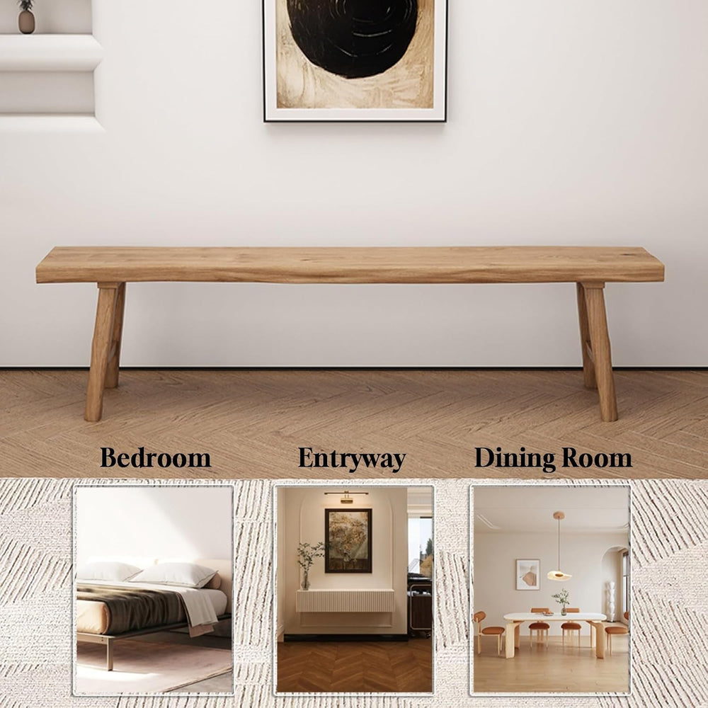 Farmhouse Wooden Bench, Long Rustic Indoor Storage Bench for Entryway, Narrow...