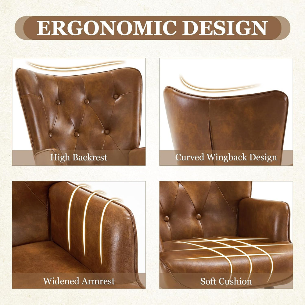 Furnimart Accent Chairs Set of 2, Brown PU Leather Reading Armchair with High...