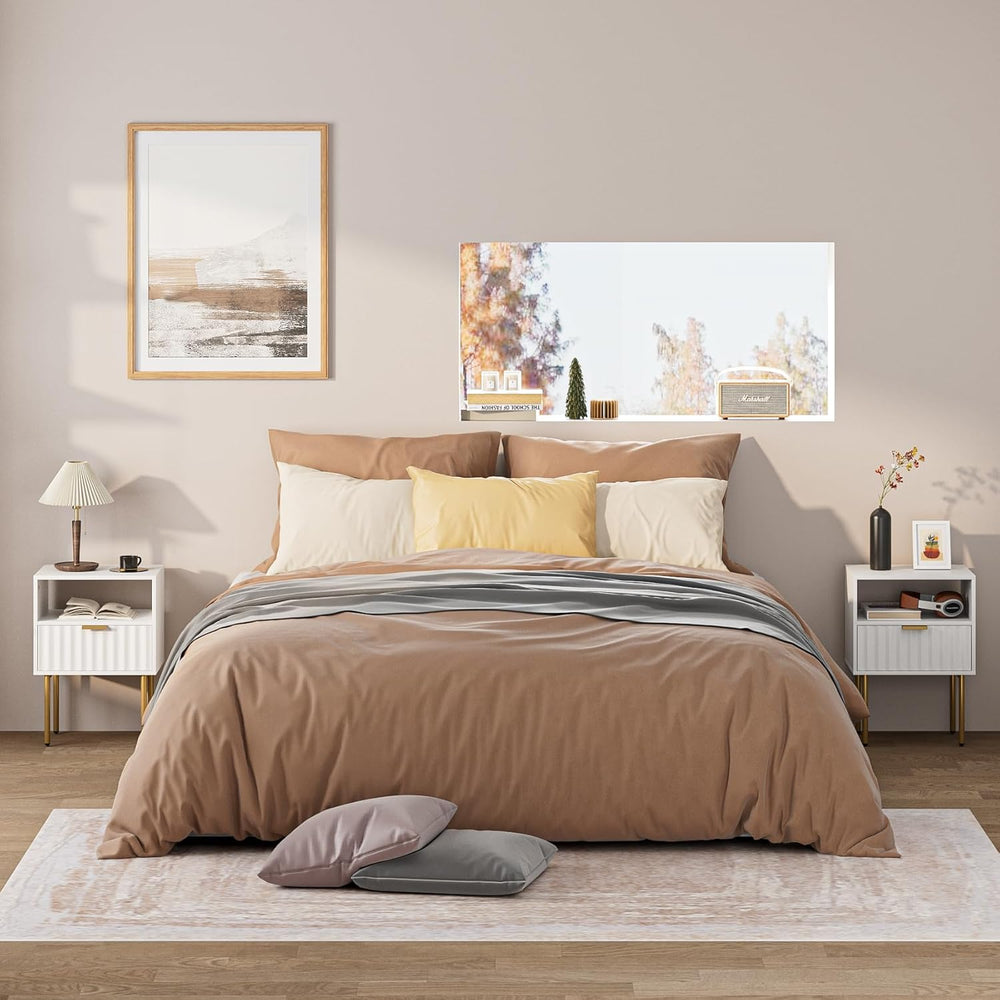 Night Stand,Modern Bedside Table with Drawer and Shelf,White Night Stand with...