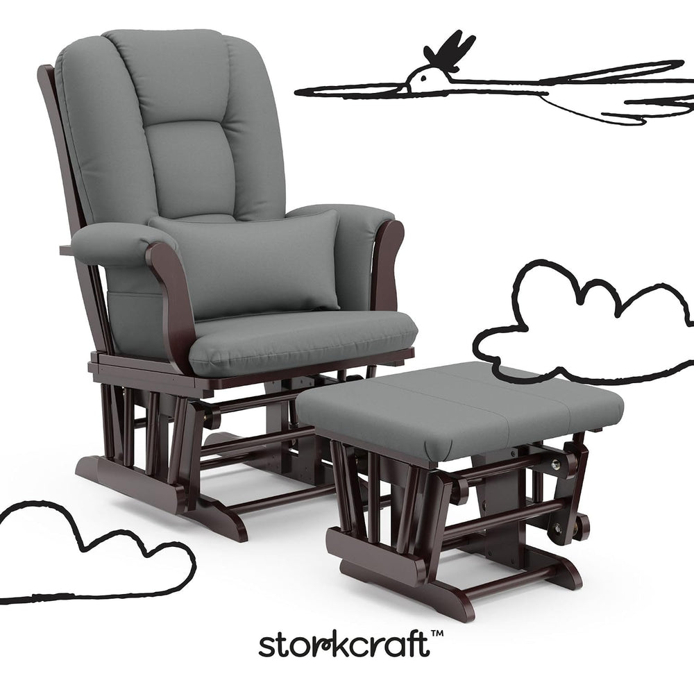 Storkcraft Tuscany Glider and Ottoman with Lumbar Pillow, Espresso/Gray