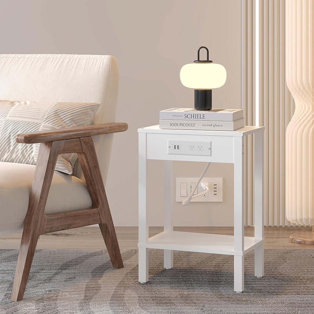 MMEOLUOOK End Table with Charging Station, Sofa Side Table Set of 2, 2-Tier S...