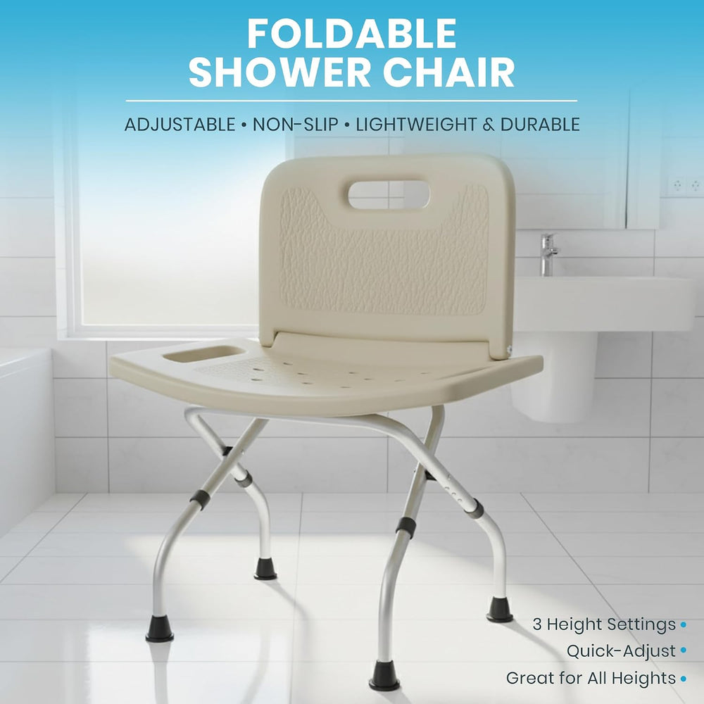 Yellow Ladybug Foldable Shower Chair - Adjustable Height Bath Stool with Non ...