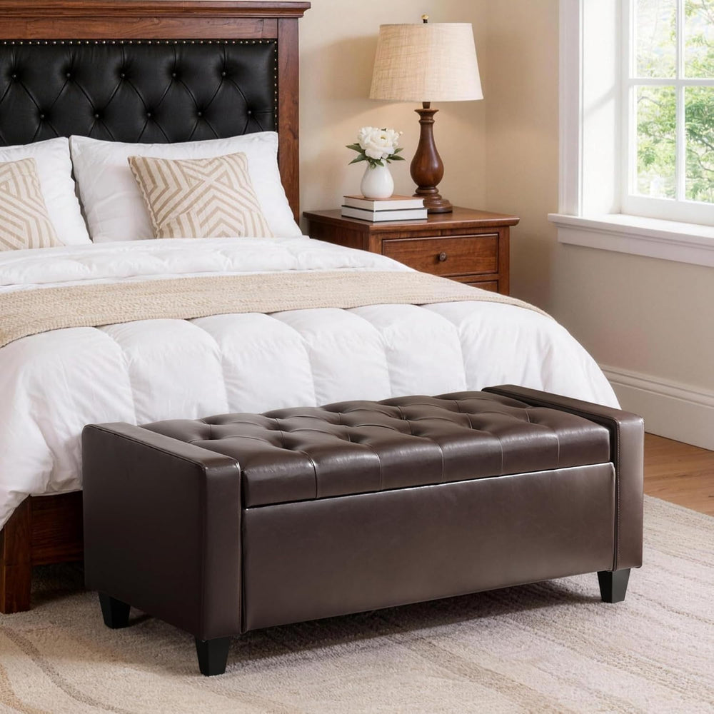 Zihanhome Ottoman with Storage,Storage Ottoman Bench, Faux Leather Storage Be...