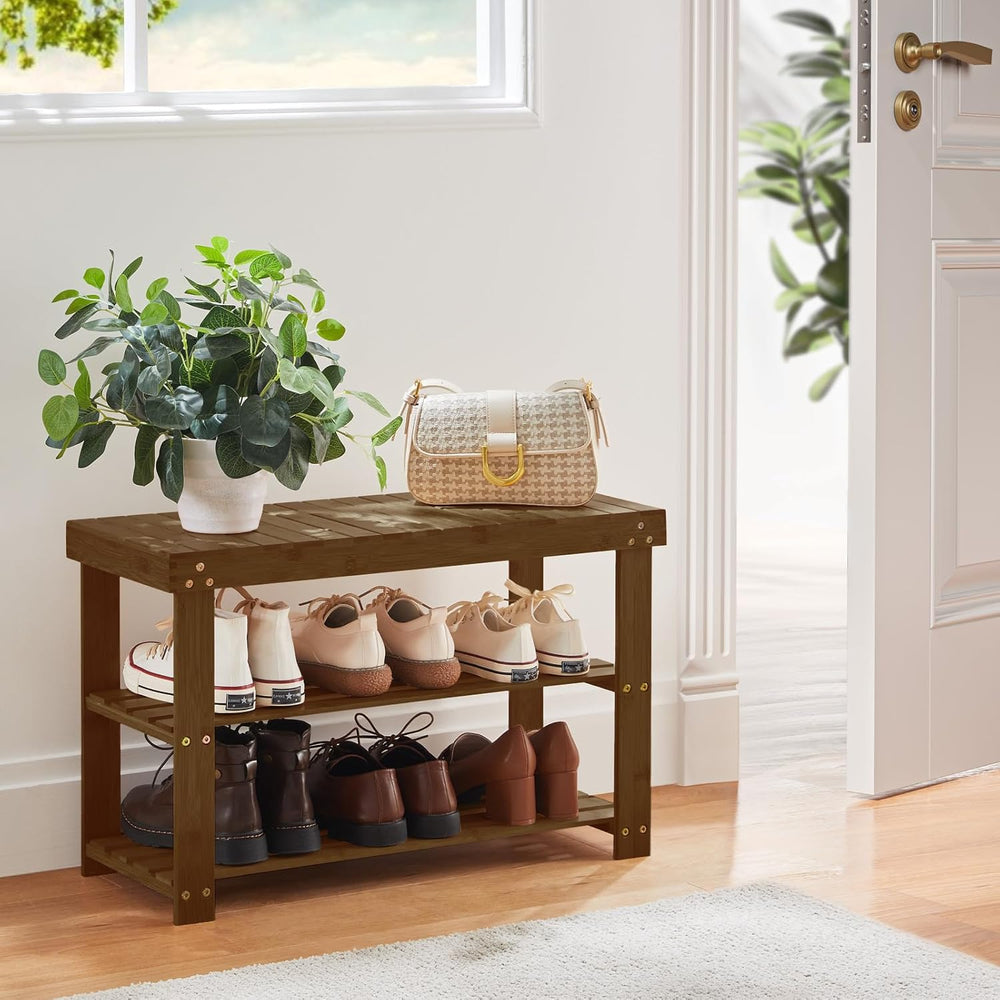 Pipishell Bamboo Shoe Rack Bench, 3 Tier Sturdy Shoe Bench, Storage Shoe Orga...