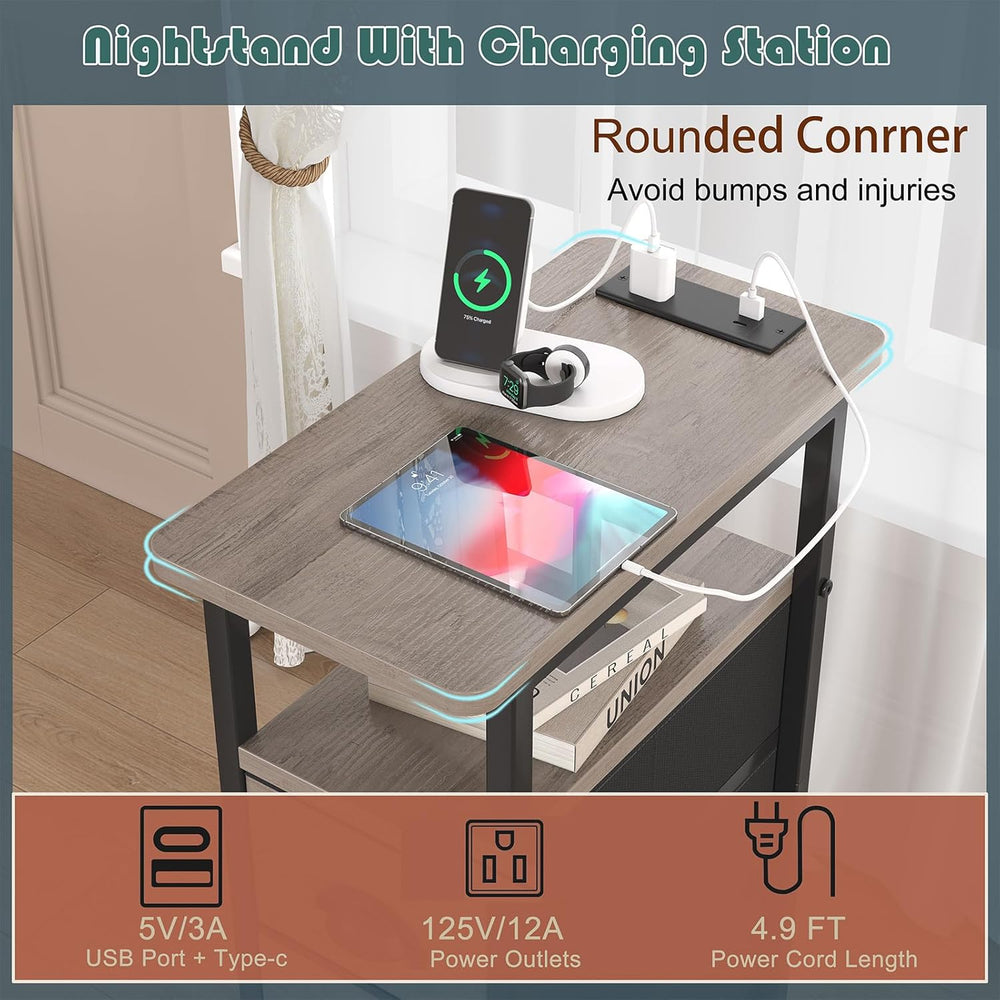 sthmec End Table with Charging Station,Narrow Side Tables with USB Ports and ...