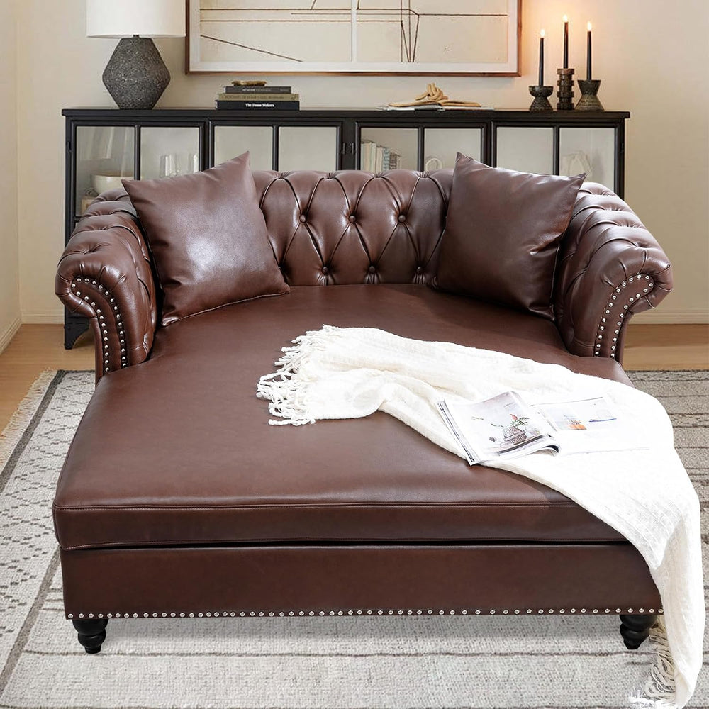 63" Oversized Chaise Lounge Chair, Double Chaise Lounges Sofa, Faux Leat...