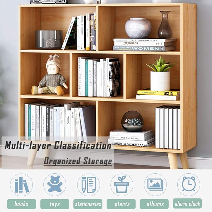 IOTXY Wooden Open Shelf Bookcase - 3-Tier Floor Standing Display Cabinet Rack...