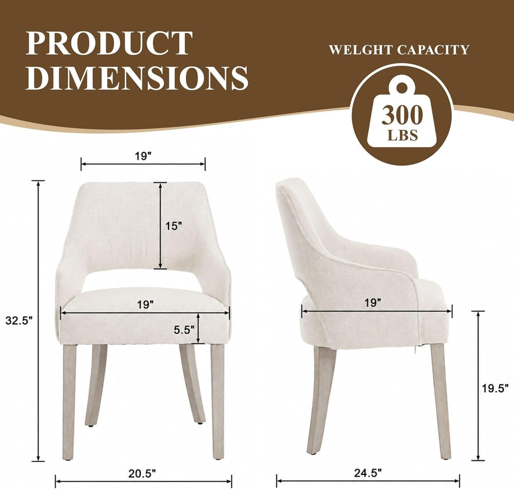 chairus Farmhouse Dining Chairs Set of 4 with Arms, Upholstered Linen Fabric ...