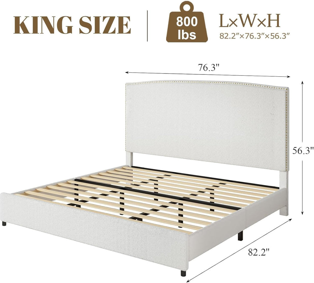 BarnFurin King Size Bed Frame with 56" Tall Headboard, White