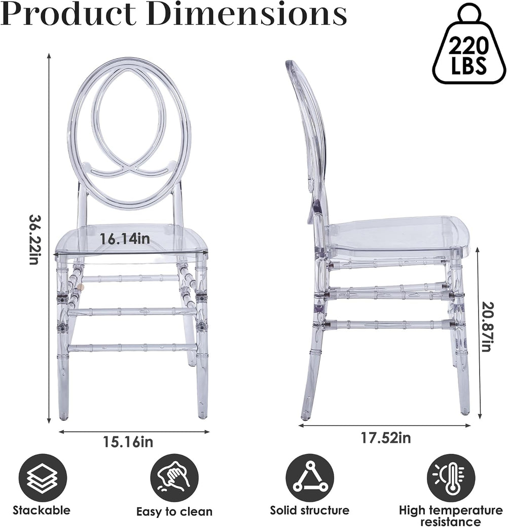 Clear Dining Chairs Set of 20, Stackable Plastic Kitchen Dining Room Chair, M...
