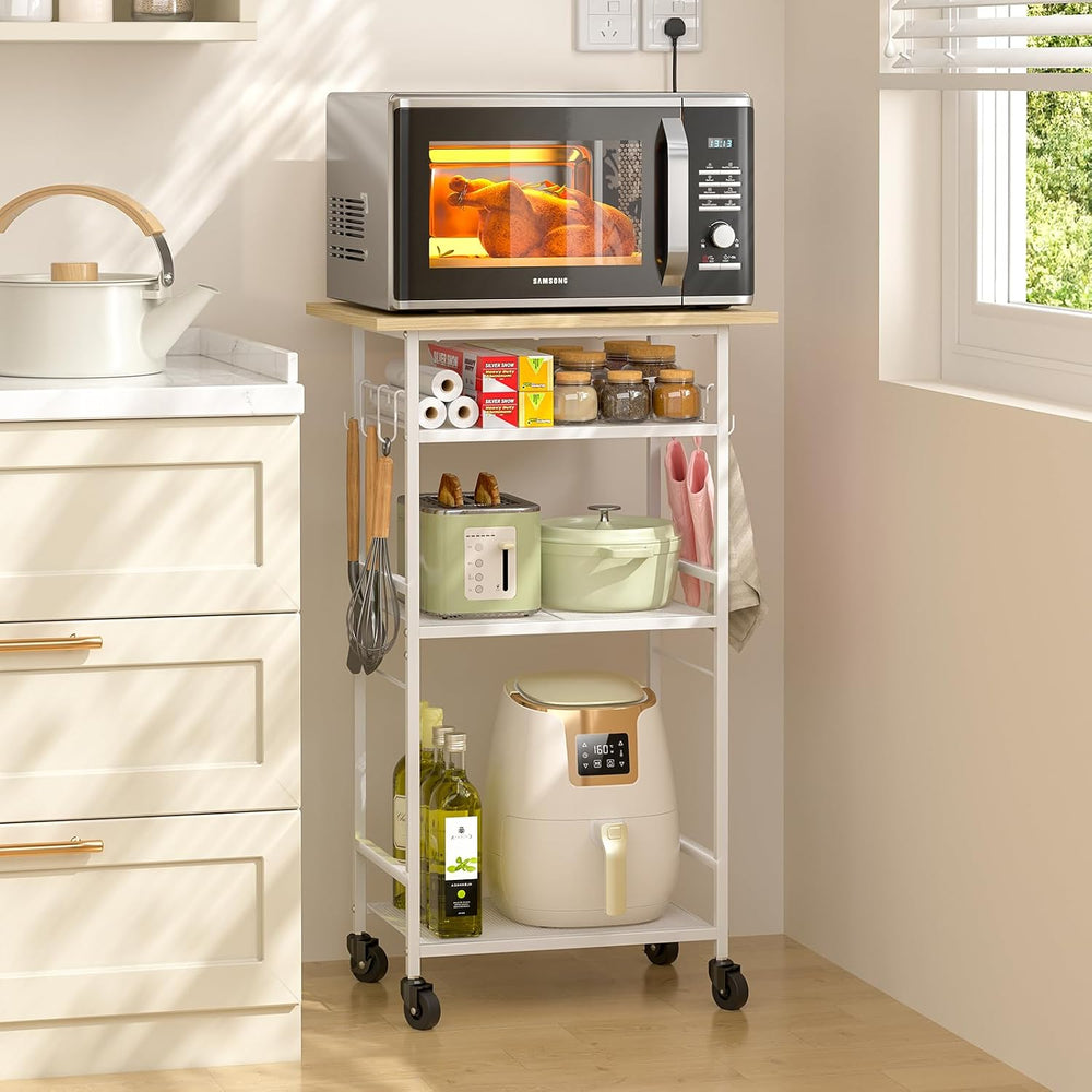 ThreeHio Rolling Kitchen Microwave Cart, 4 Tier Microwave Table Stand with St...
