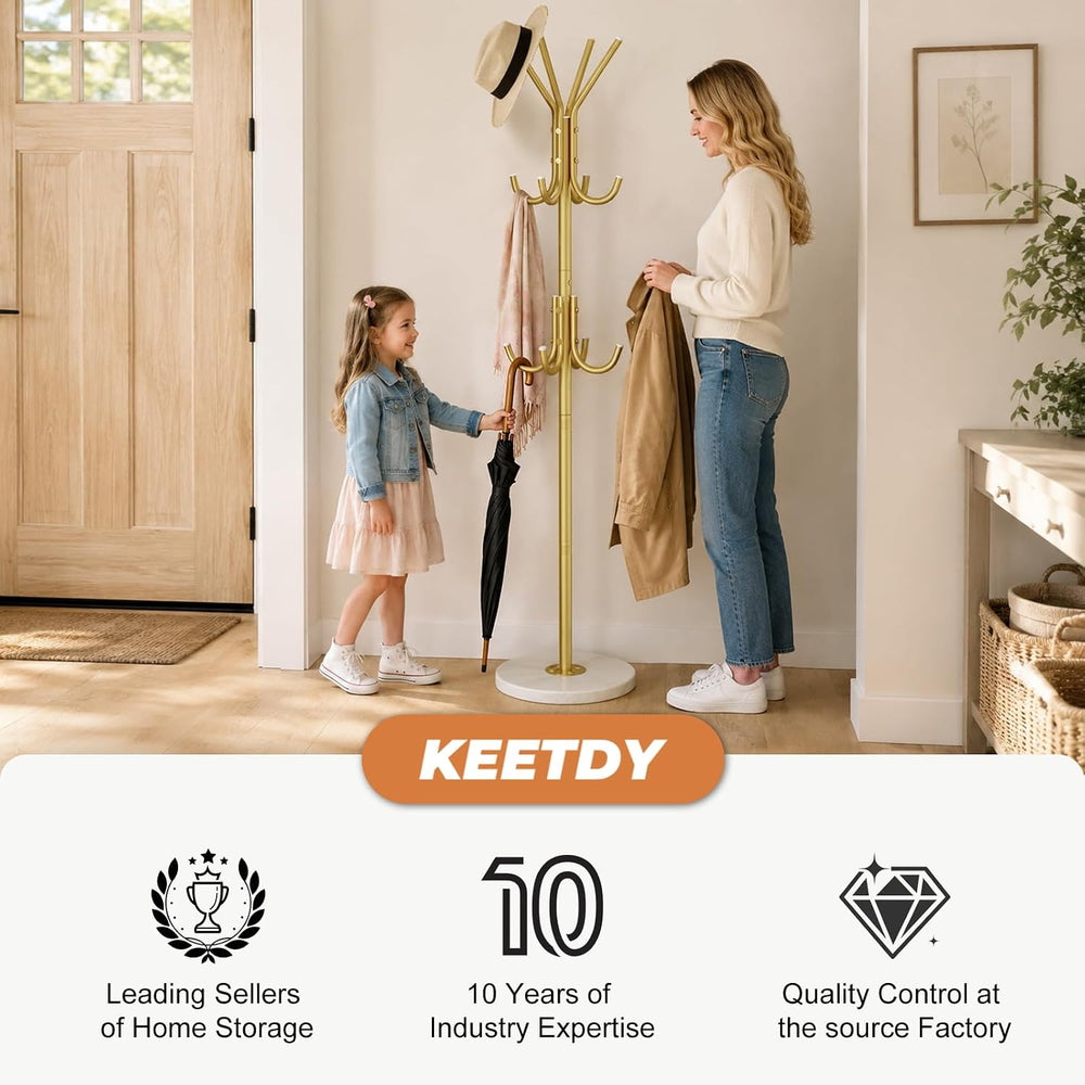 Gold Coat Rack Freestanding 12 Hooks Coat Hanger Stand Heavy Duty Coat Tree