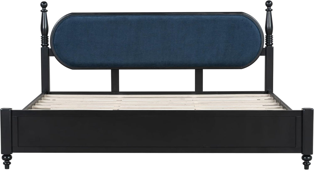 LUMISOL King Size Platform Bed Frame with Velvet Headboard, Solid Wood Bedfra...