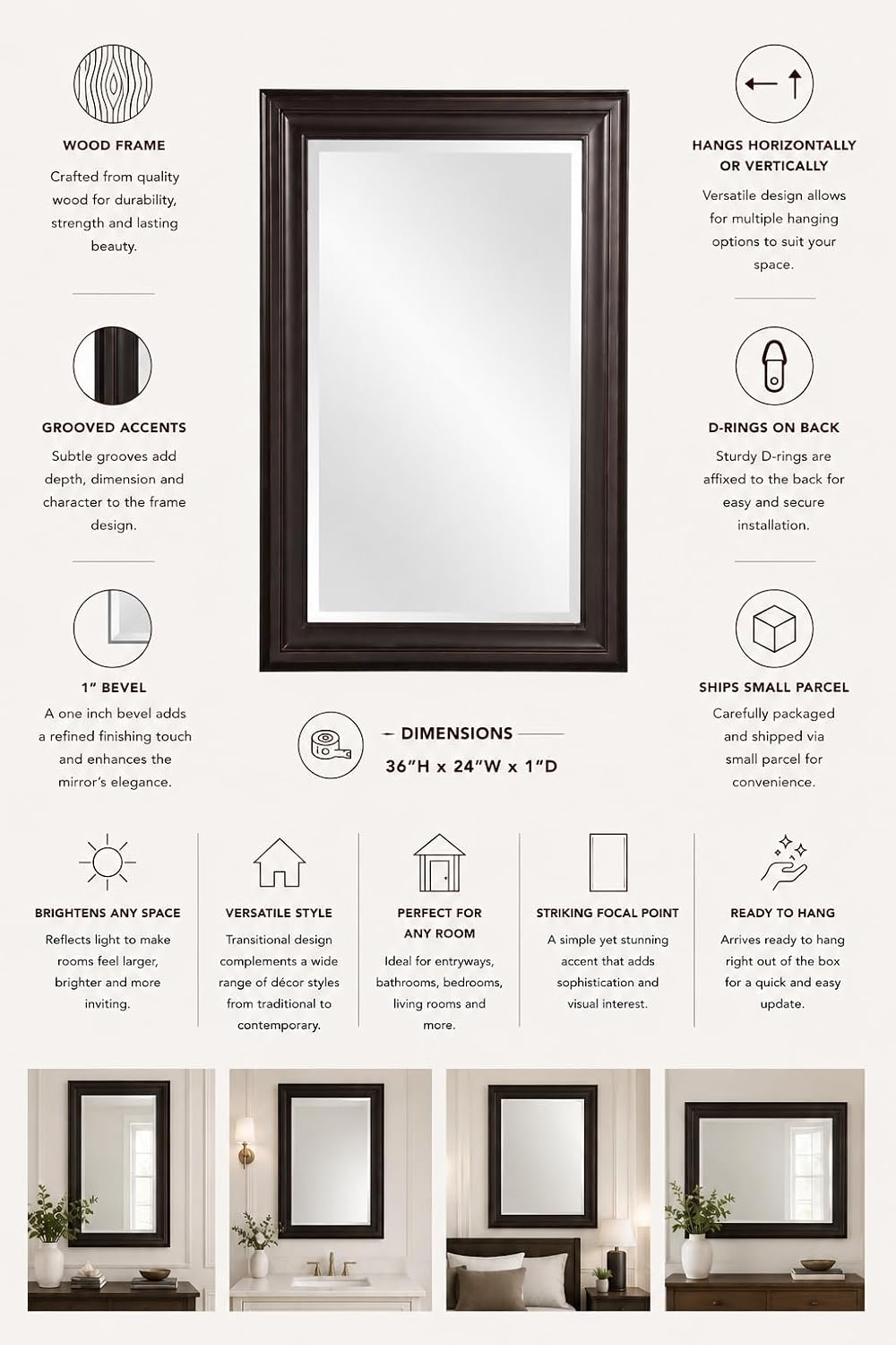 Howard Elliott Collection George Rectangular Oil Rubbed Bronze Wall Mirror, R...