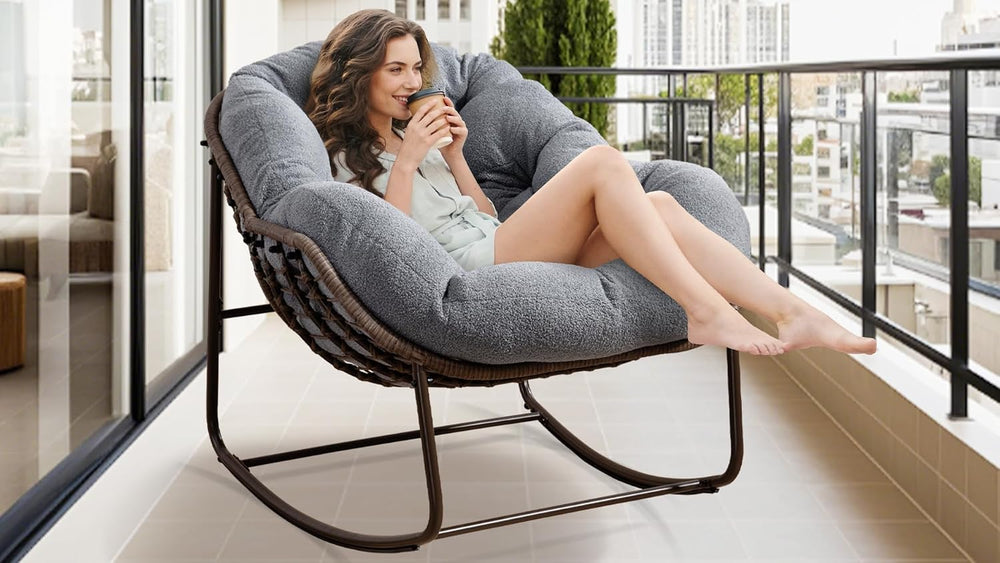 Oversized Papasan Rocking Chair - Outdoor Luxury Egg Chair Indoor Rattan Comf...