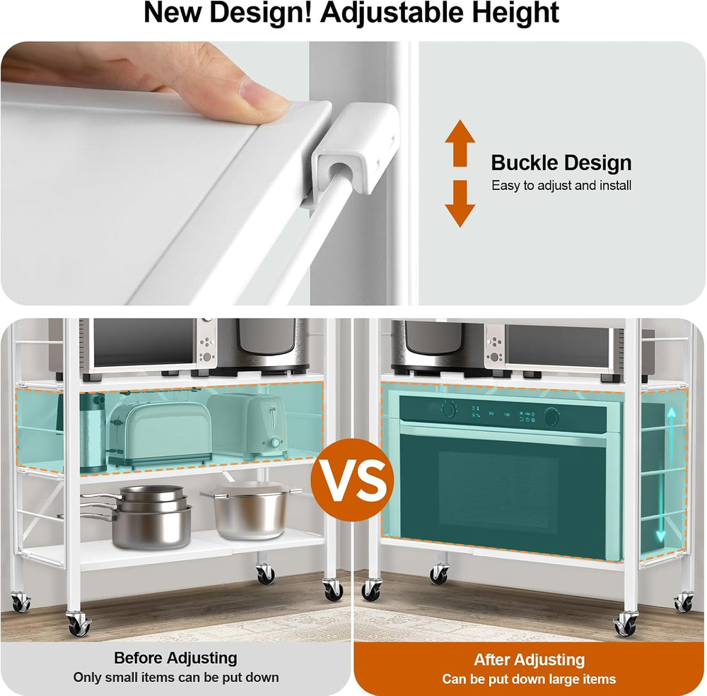 6-Tier Foldable Storage Shelves Expandable Shelf Wheels White 2-in-1