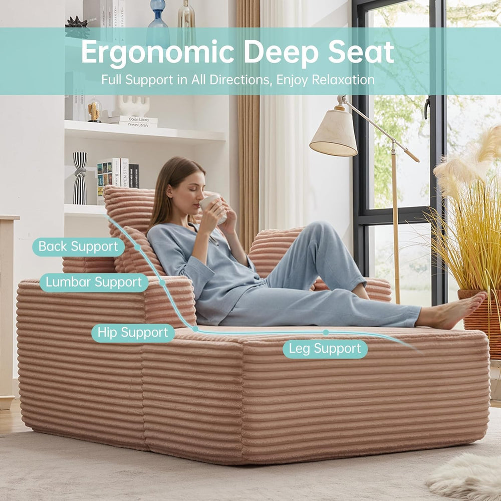 Boneless Chaise Lounge Chair, 54" Oversized Cloud Couch Sofa with Deep S...