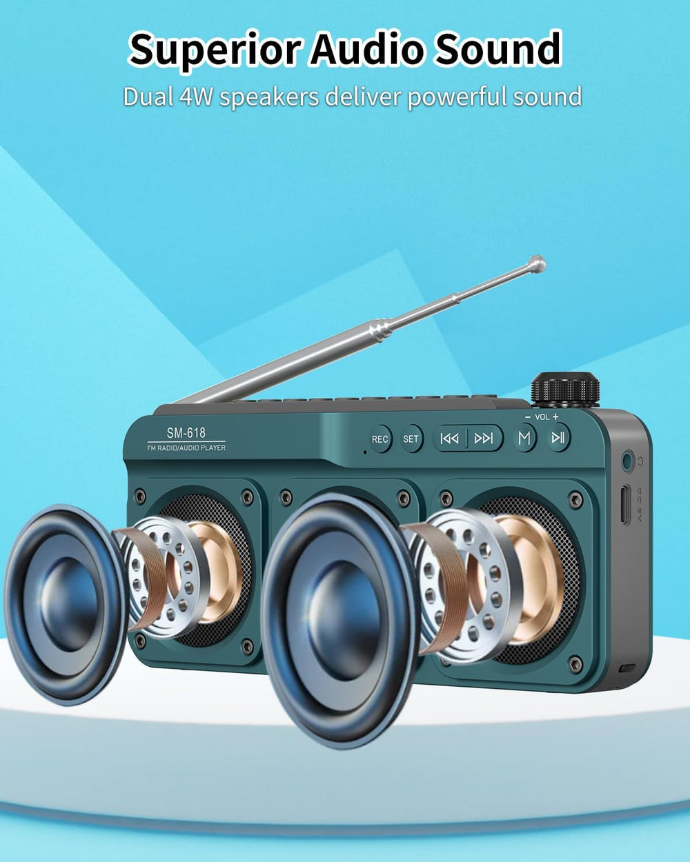 Small Digital FM Radio Bluetooth Speaker, Support USB/SD Card