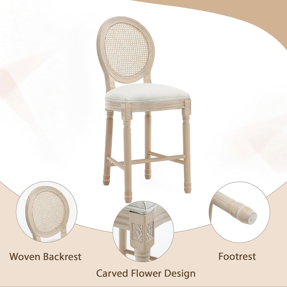 26” French Country Bar stools Set of 2,Rattan Counter Stools,Beige