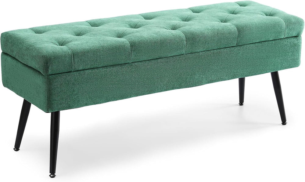 Storage Ottoman Long Upholstered Entryway Bench, 43.5" Fabric Green | La...