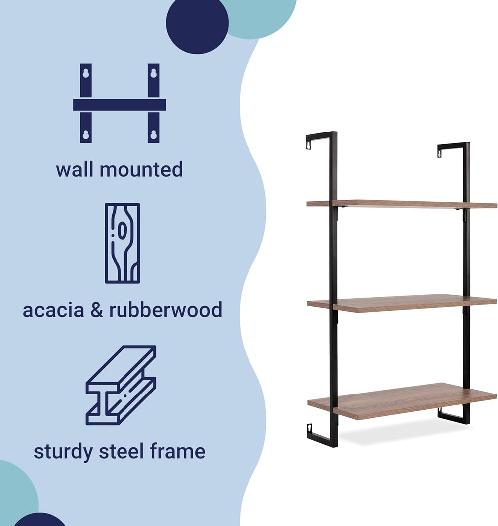 happimess MSH1000C Madera 40.55" Classic Industrial 3-Shelf Wood Wall-Mo...