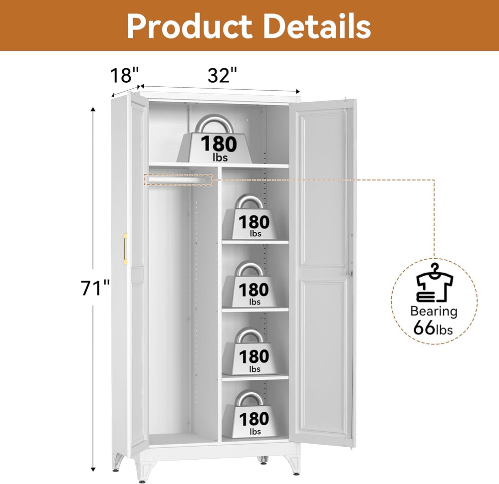 Polup 71" Tall Metal Armoire Wardrobe Closet with Doors and Lock | Wardr...