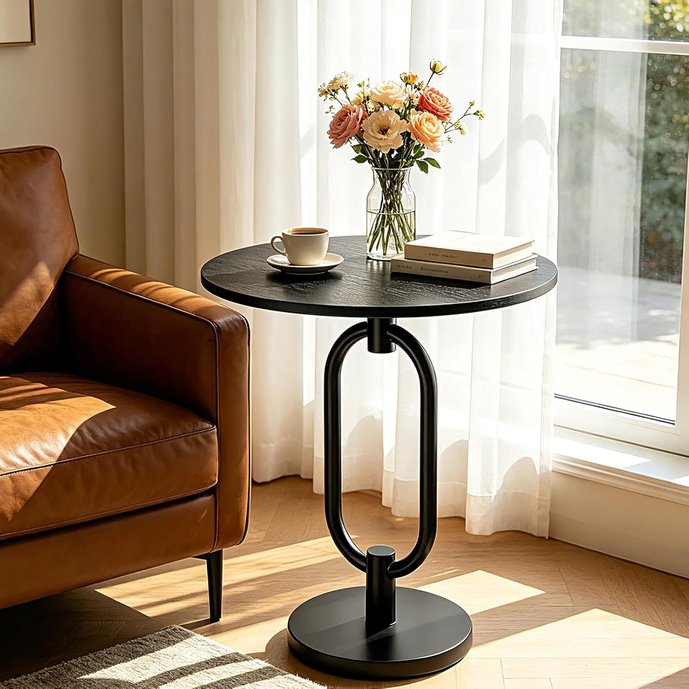 17In Black Round Side Table Modern End Table Stable Sofa Side Table with Heav...