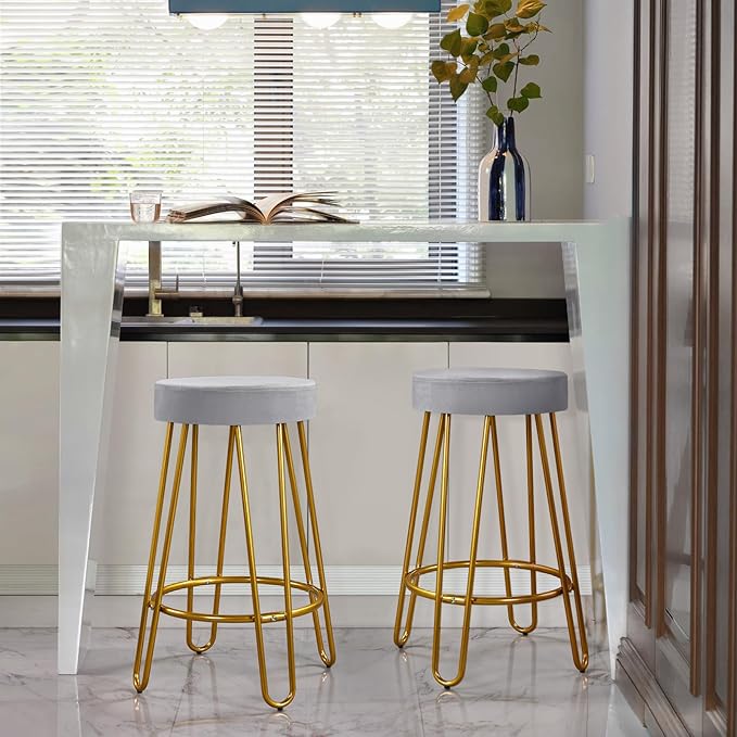 Yaheetech Bar Stools Set of 2, Velvet Round Counter Stools, Backless Counter ...