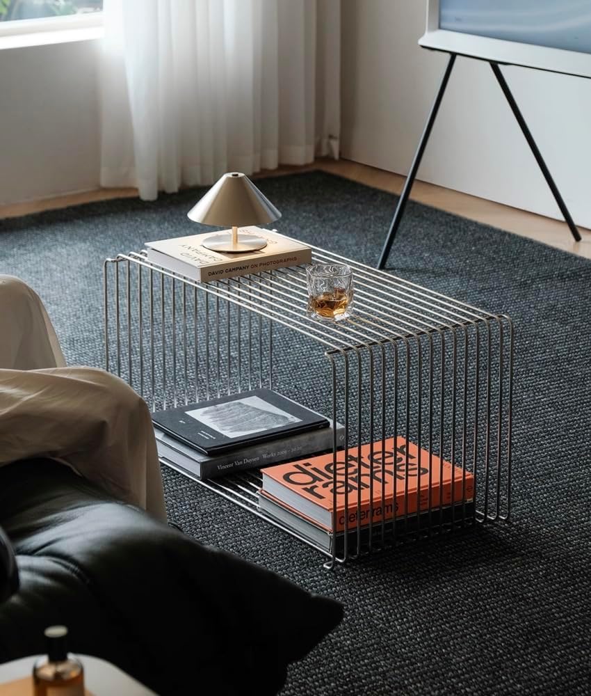 Stainless Steel Side Table,Square Geometry Retro Side Table Linear Metal End ...