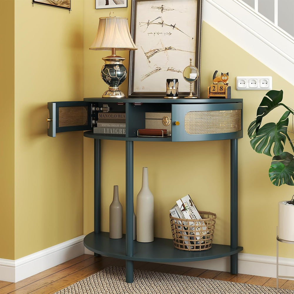 Rovibek 31.5 Inches Rattan Half Moon Console Table for Entryway - Small Entry...