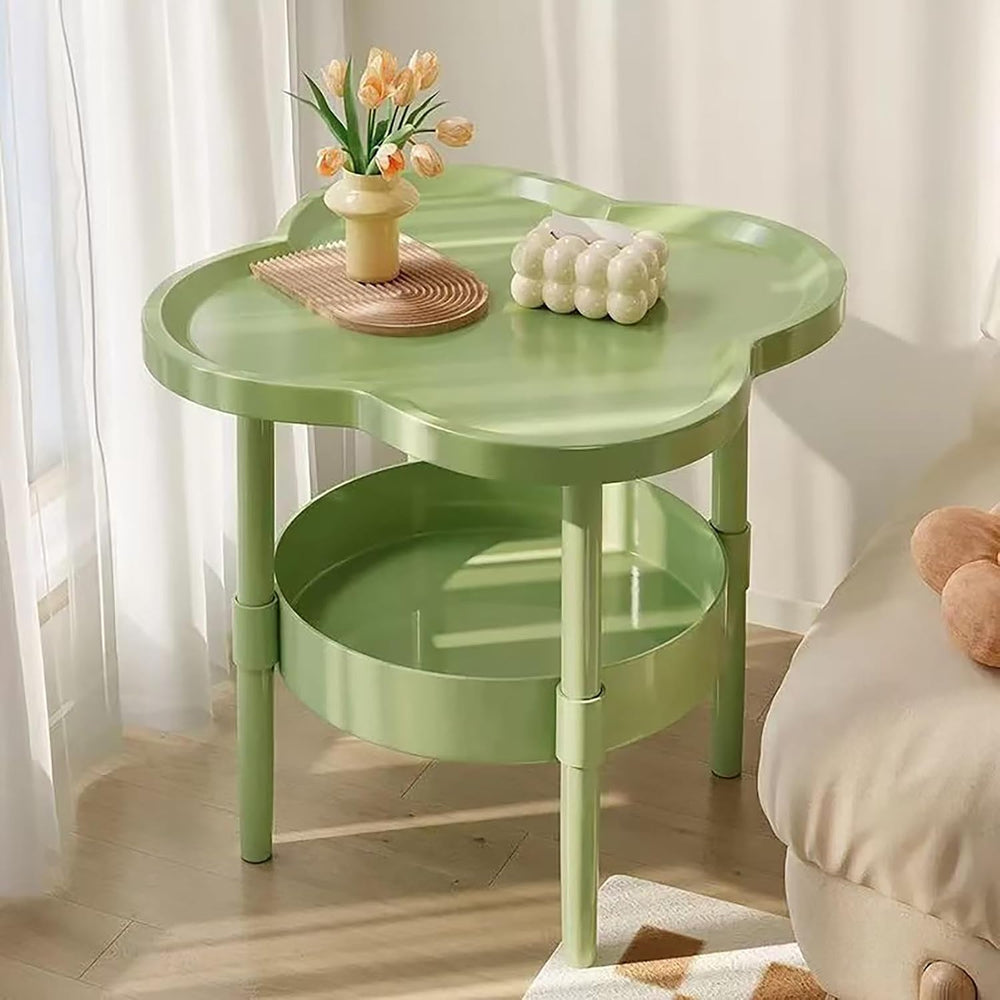 Petal-Shaped Side Table Living Room, 2-Tier Storage Small Coffee Table 15.35”...