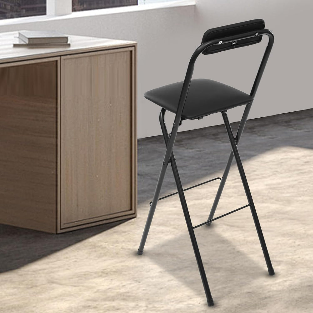 Folding Stool, Cushioned Padded Folding Stool Portable Bar Stool with Back fo...