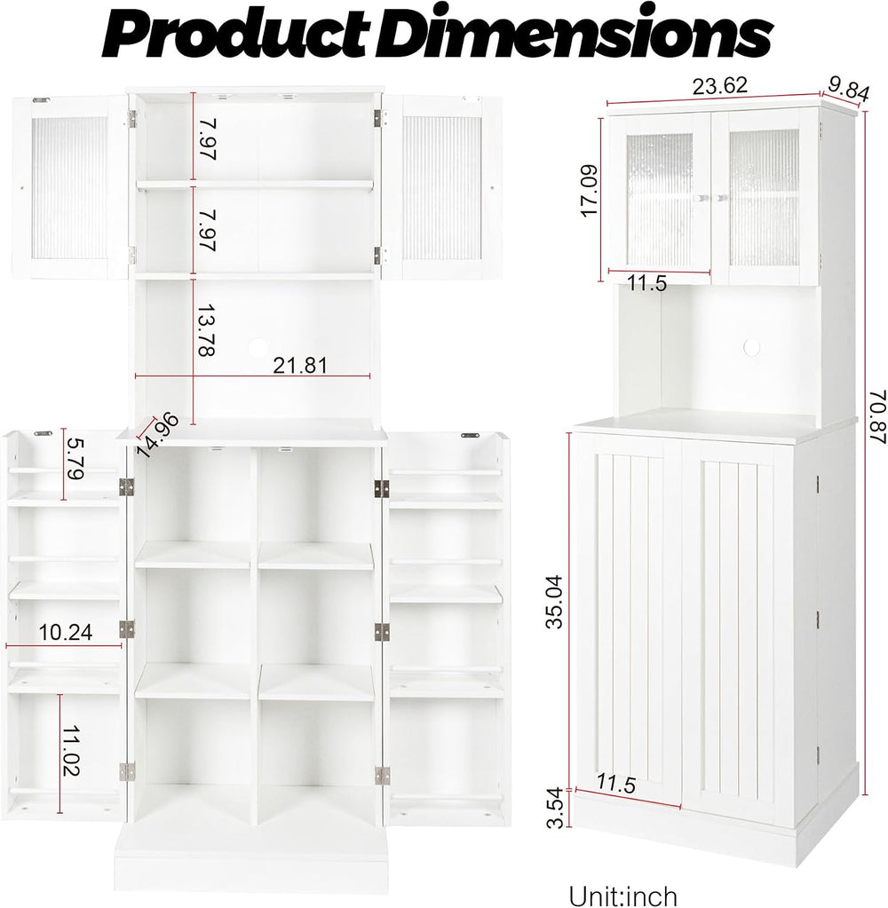 HRVEOCEI Tall Pantry Cabinet with Doors and Adjustable Shelves, 71'' ...