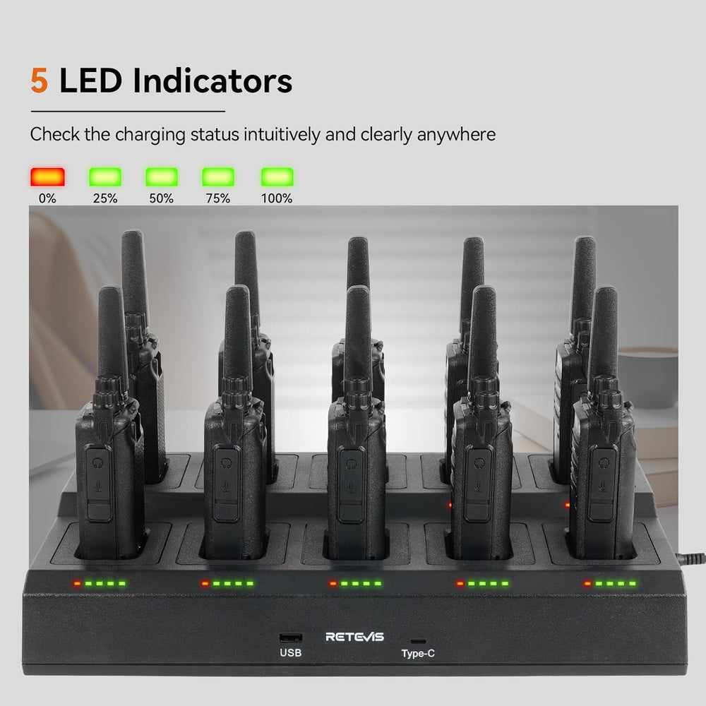 Retevis RT68 Walkie Talkies Long Range Rechargeable (10 Pack) with Charger