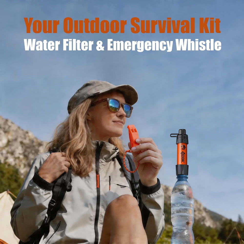 3-Pack Water Filter Straw with Survival Whistle Kit
