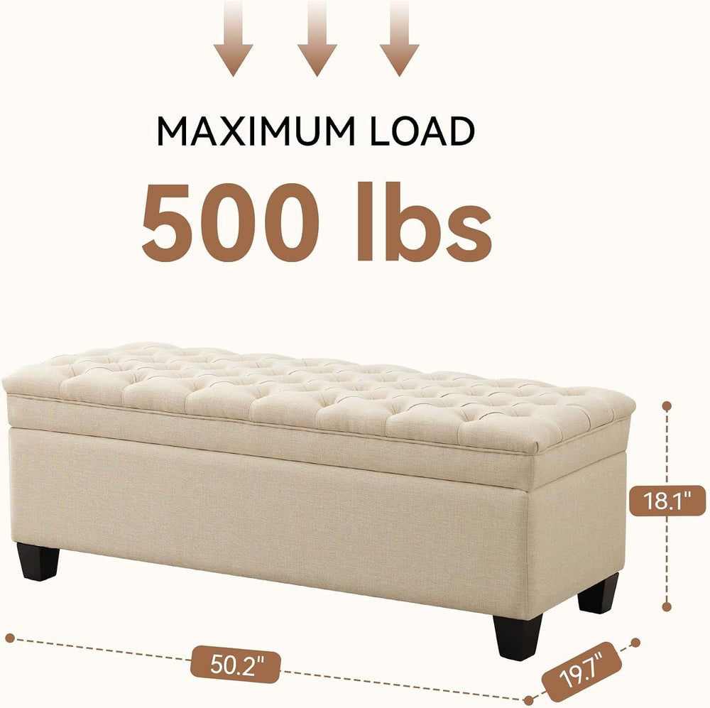 50" Storage Ottoman Bench, Rectangular End of Storage Bench, Upholstered...