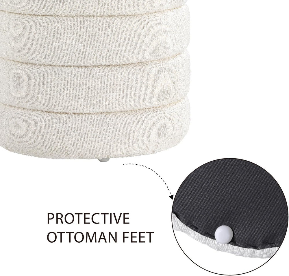 Get Set Style Modern Round Ottoman with Soft Padded Seat, Storage Vanity Chai...
